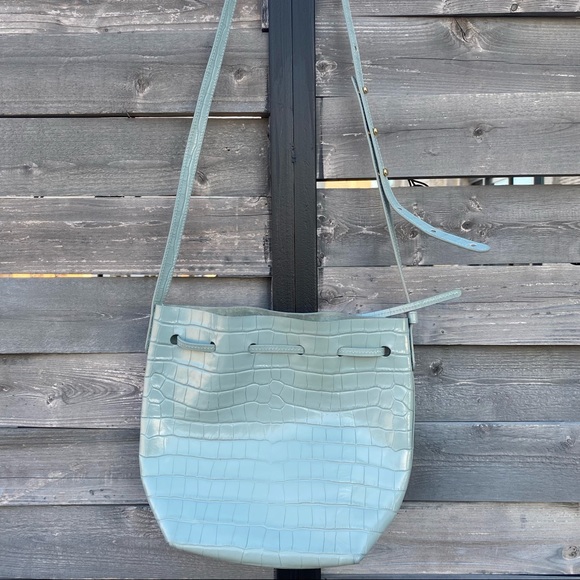 Mansur Gavriel Blue Croc Mini Bucket Bag - Picture 8 of 14